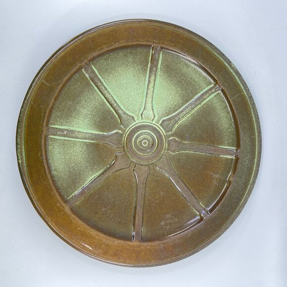vintage frankoma pottery wagon wheel dinner plate prairie green glaze 10 1/2 194 - Picture 2 of 4